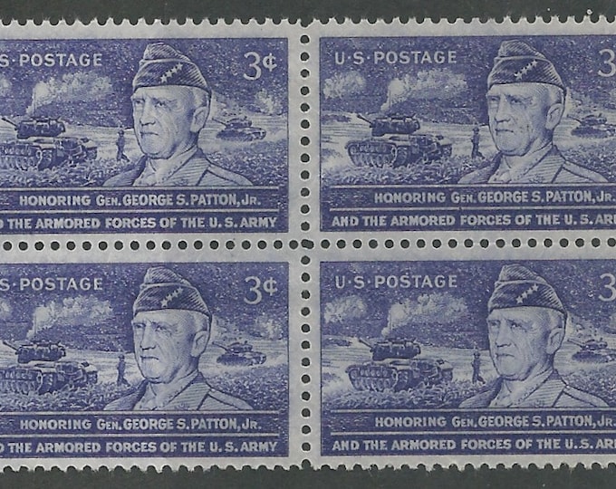 George Patton Block of Four 3-Cent United States Postage Stamps Issued 1953