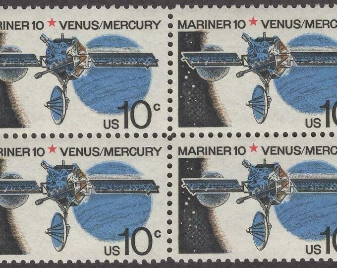 1975 Mariner 10 Venus Mercury Block of Four 10-Cent US Postage Stamps Mint Never Hinged
