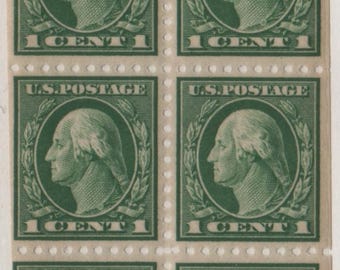 US 1914 George Washington Booklet Pane of Six 1-Cent Postage Stamps Mint Never Hinged, Catalog # 424d