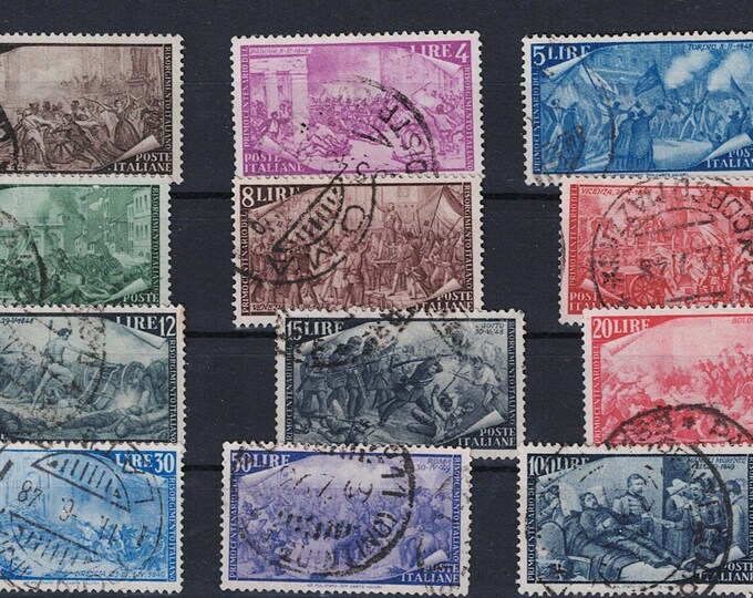 Centenary of 1848 Revolution Set of Twelve Italy Postage Stamps Issued 1948 Used