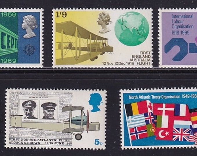 1969 Notable Anniversaries Set of Five Great Britain Postage Stamps Mint Never Hinged