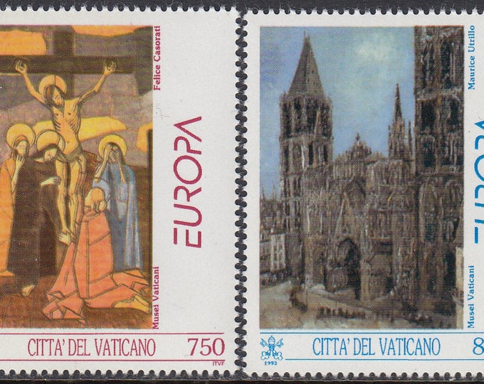 1993 Europa Issue Set of 2 Vatican City Postage Stamps Depicting Paintings Mint Never Hinged