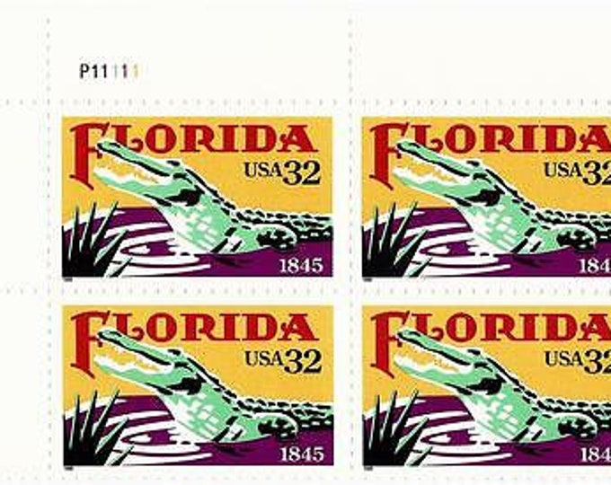 Florida Alligator Plate Block of Four 32-Cent United States Postage Stamps Issued 1995