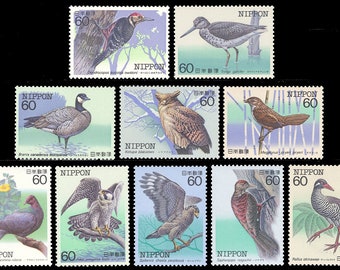 Asian Birds Set of Ten Japan Postage Stamps Issued 1983-84