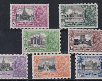 King George V Silver Jubilee Set of Seven India Postage Stamps Issued 1935