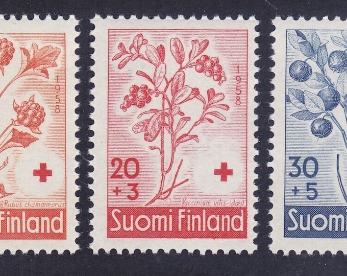 Berries Set of Three Finland Postage Stamps Issued 1958