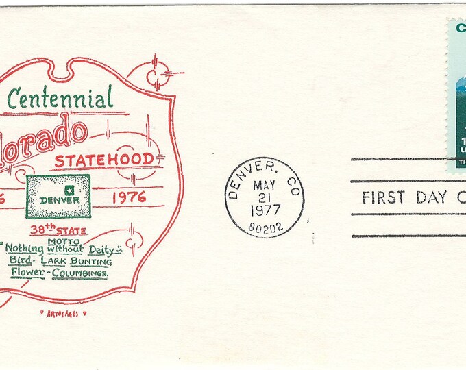 1977 Colorado Statehood Centennial Artopages First Day Cover Stamp Cachet