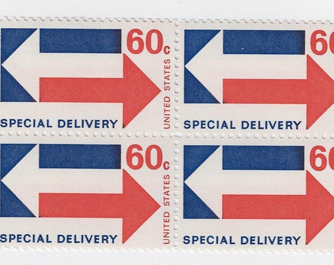 1971 Arrows Block of Four 60-Cent United States Special Delivery Postage Stamps