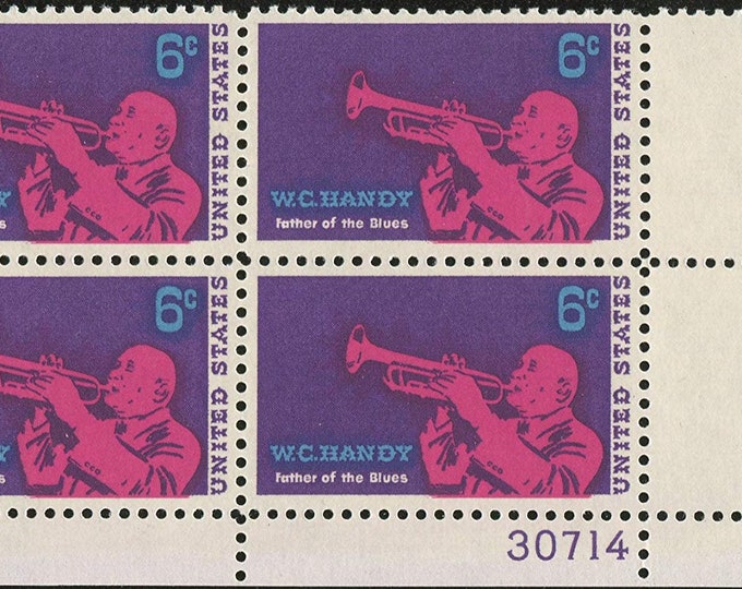 W C Handy Plate Block of Four 6-Cent US Postage Stamps Issued 1969