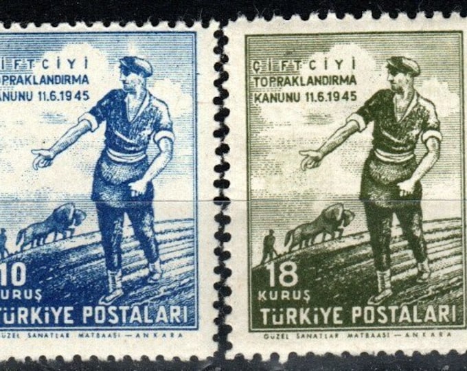 1946 Law to Make Land-Owning Farmers Set of 4 Turkiye (Turkey) Postage Stamps Mint Never Hinged