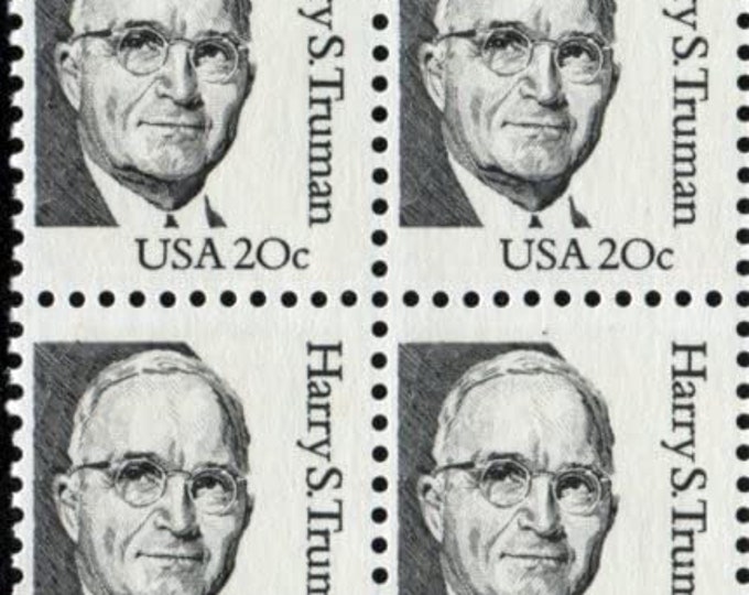 1984 Harry S Truman Block of Four 20-Cent US Postage Stamps Mint Never Hinged