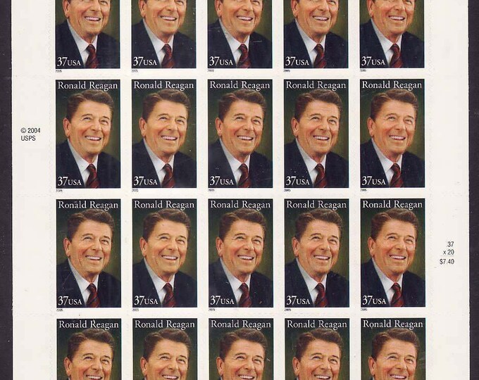 2005 Ronald Reagan Sheet of Twenty 37-Cent US Postage Stamps Mint Never Hinged