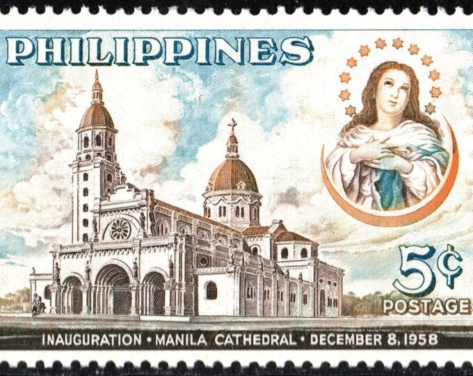 1958 Manila Cathedral and Immaculate Conception Philippines Postage Stamp Mint Never Hinged