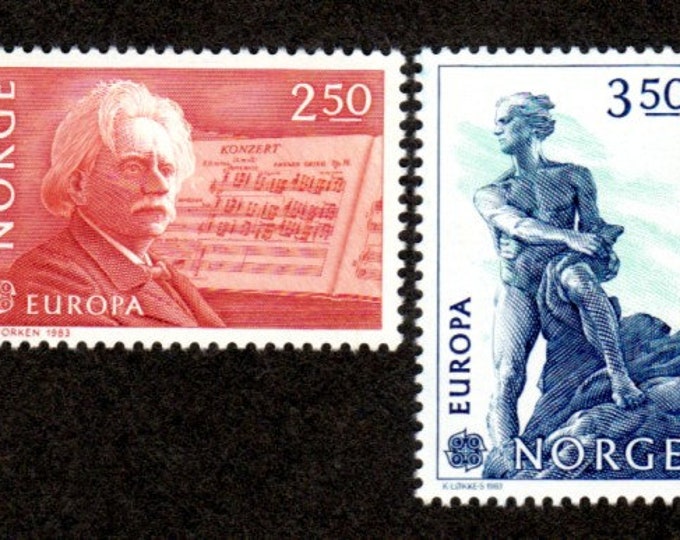 Edvard Grieg and Niels Abel Set of Two Norway Postage Stamps