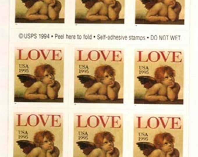 1995 Love Stamp Cherub Booklet Pane of Twenty US Non-Denominated 32-Cent Postage Stamps