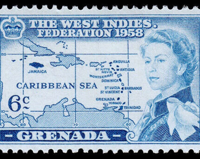 British Caribbean Federation Set of Three Grenada Postage Stamps Issued 1958