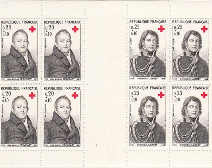 Red Cross Booklet of Eight France Postage Stamps Issued 1964