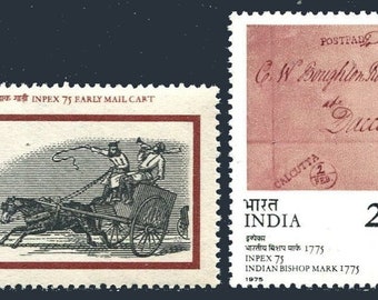 Calcutta Philatelic Exhibition Set of Two India Postage Stamps Issued 1975