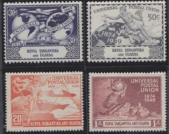 1949 Universal Postal Union Set of Four Kenya Tanganyika and Uganda Postage Stamps Mint Never Hinged