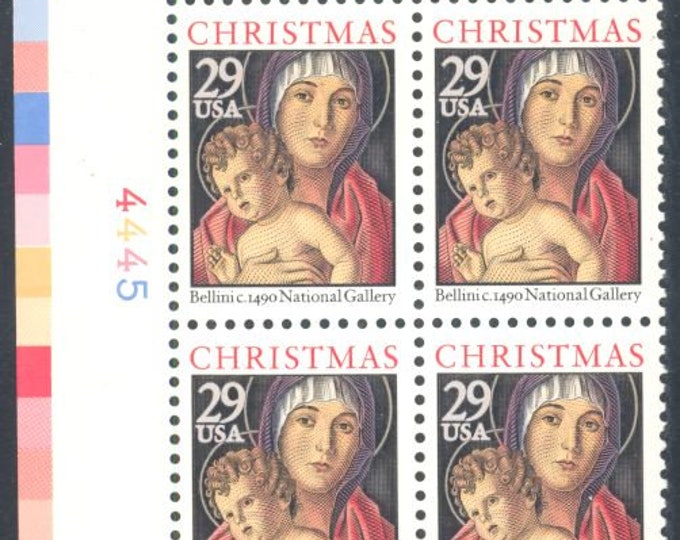 1992 Madonna and Child Christmas Plate Block of 4 29c US Postage Stamps Mint Never Hinged