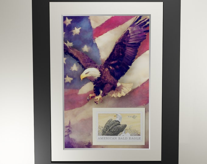 American Bald Eagle Framed Print With Genuine United States Postage Stamp