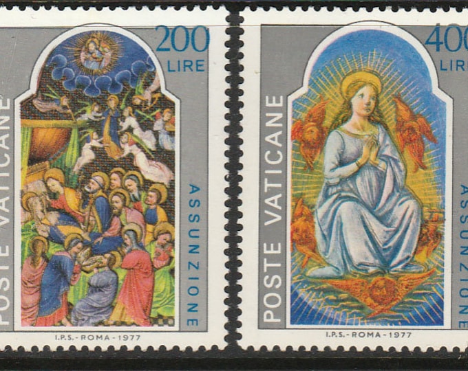 Solemnity of Assumption Set of Two Vatican City Postage Stamps Issued 1977
