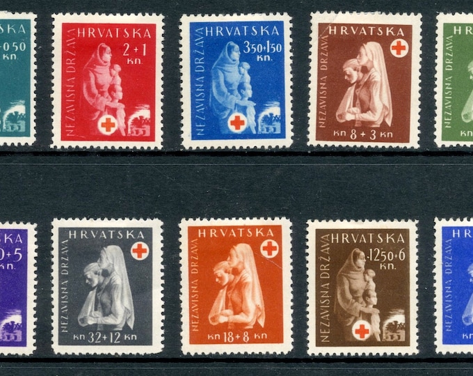 1942 Croatian Red Cross Nurse Set of Ten Croatia Postage Stamps