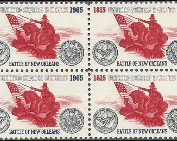 1965 Battle of New Orleans Block of Four US 5-Cent Postage Stamps Mint Never Hinged