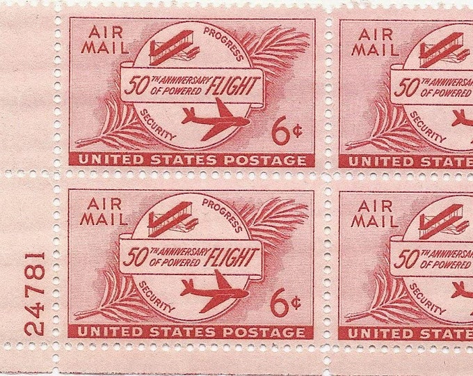 Airmail Powered Flight Plate Block of Four 6-Cent United States Postage Stamps