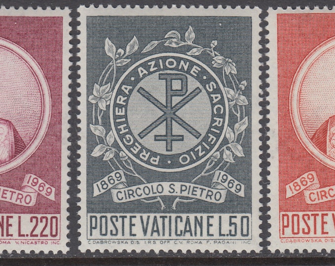 Centenary of the Circle of St Peter Set of 3 Vatican City Postage Stamps Mint Never Hinged Issued 1969