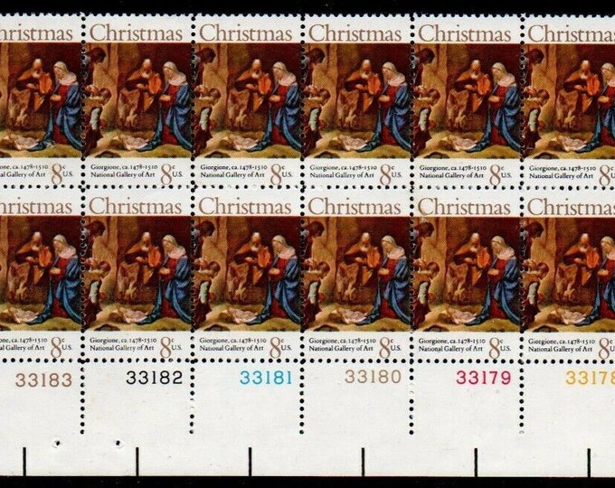 1971 Nativity Plate Block of Twelve 8-Cent US Christmas Postage Stamps