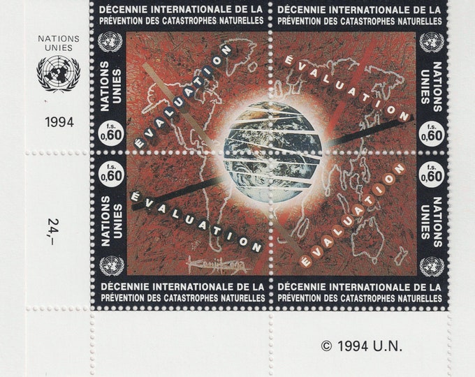 Reduction of Natural Disasters UN Geneva Souvenir Sheet of Four Postage Stamps Issued 1994