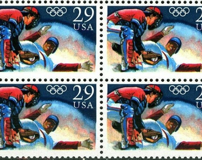 Olympic Baseball Block of Four 29-Cent United States Postage Stamps Issued 1992