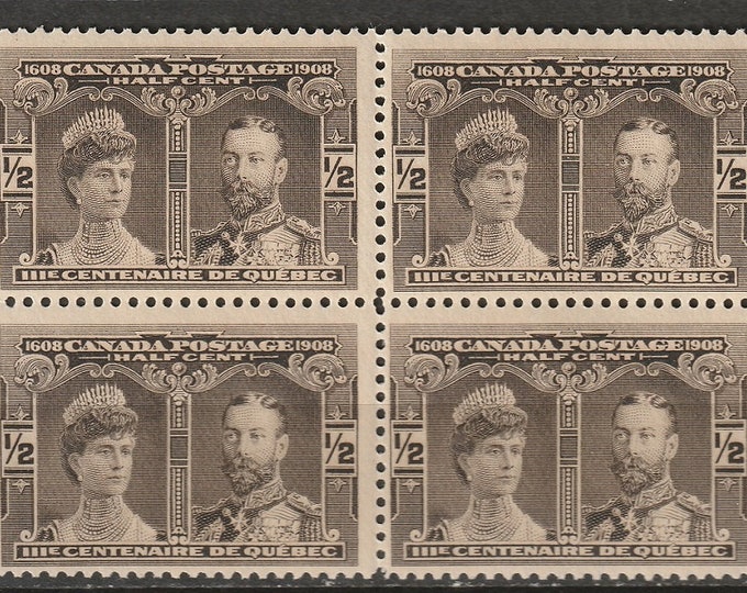 1908 Quebec Tercentenary Prince and Princess of Wales Block of Four Canada Postage Stamps