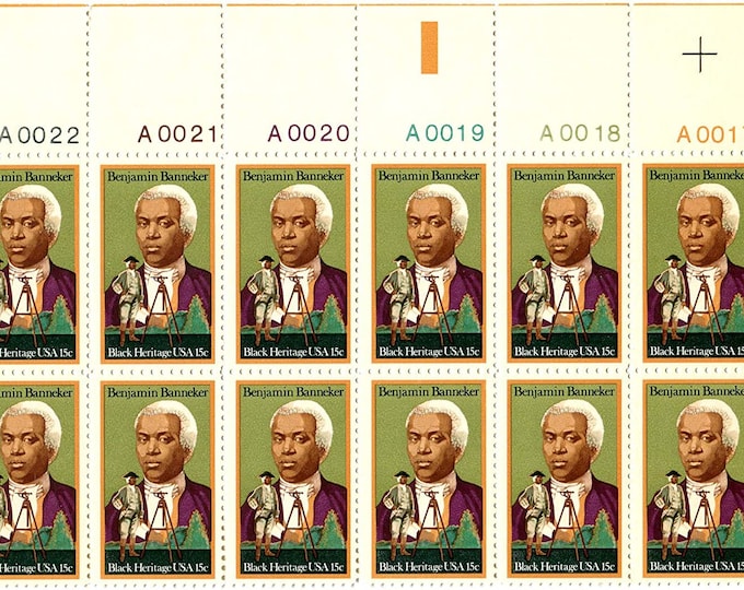 Benjamin Banneker Plate Block of Twelve 15-Cent United States Postage Stamps