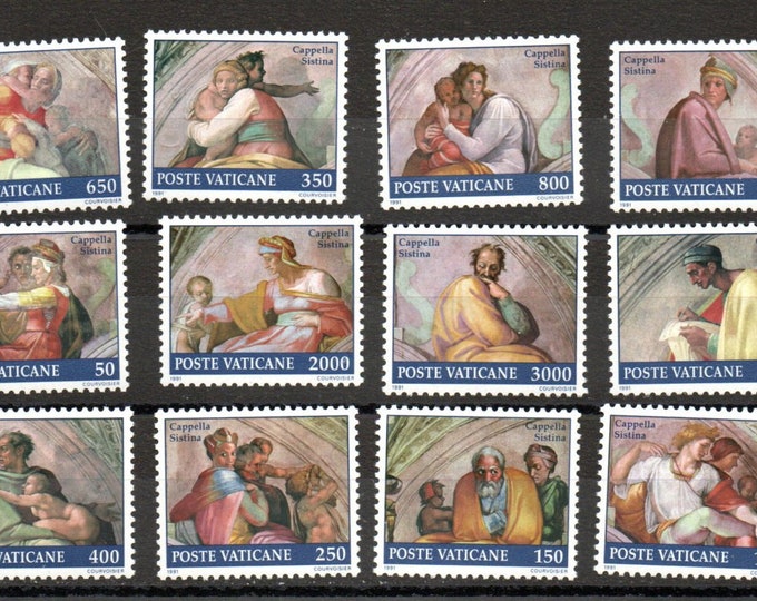 1991 Sistine Chapel Set of 12 Vatican City Postage Stamps Mint Never Hinged