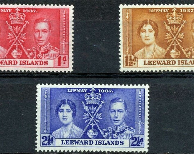 1937 Coronation of King George VI Set of Three Leeward Islands Postage Stamps