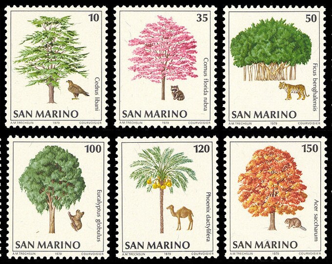 Trees Set of Ten San Marino Postage Stamps Issued 1979