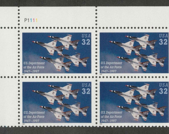 Air Force Plate Block of Four 32-Cent United States Postage Stamps Issued 1997