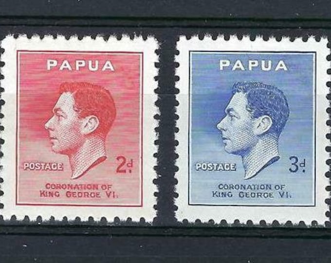 King George VI Coronation Set of Four Papua New Guinea Postage Stamps Issued 1937