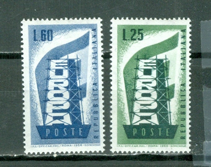 Europa Rebuilding Set of Two Italy Postage Stamps Issued 1956