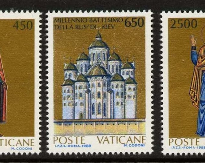 Baptism of Rus Kiev Set of Three Vatican City Postage Stamps Issued 1988