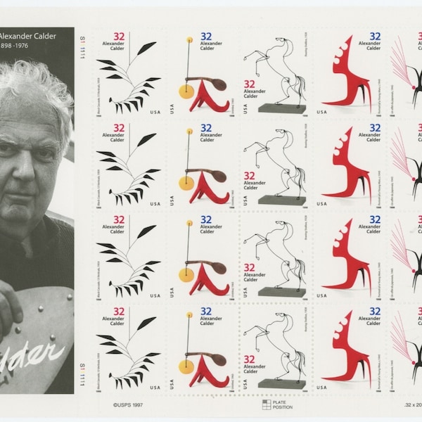 1998 Alexander Calder Sheet of Twenty 32-Cent US Postage Stamps Mint Never Hinged