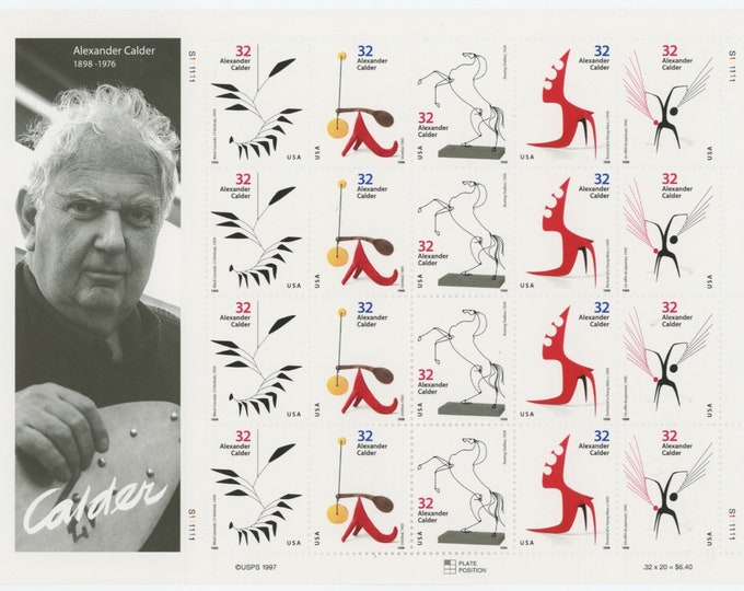 1998 Alexander Calder Sheet of Twenty 32-Cent US Postage Stamps Mint Never Hinged