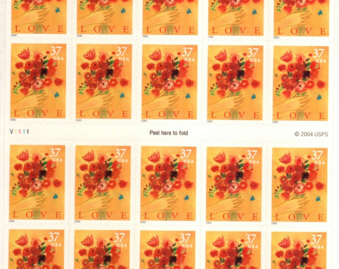 Love Bouquet Booklet Pane of Twenty 37-Cent United States Postage Stamps Issued 2005