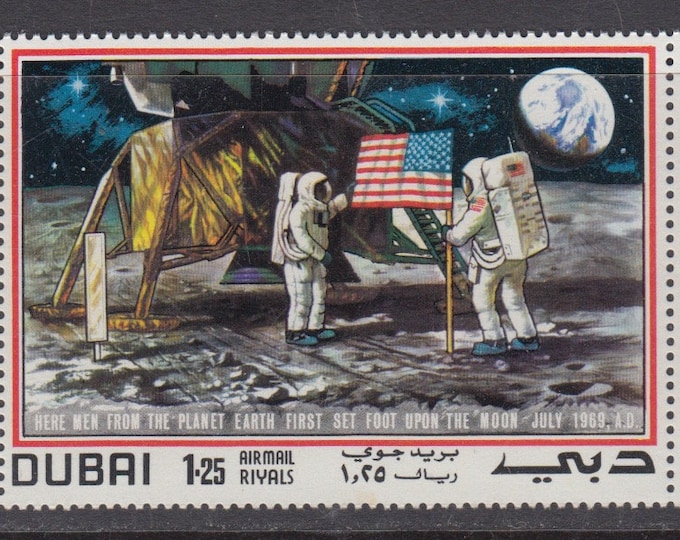 First Moon Landing Strip of Three Dubai Postage Stamps Issued 1969