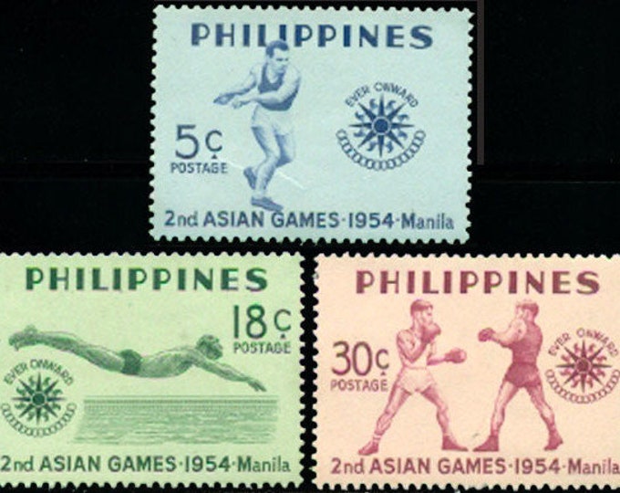 Asian Games Manila Set of Three Philippines Postage Stamps Issued 1954