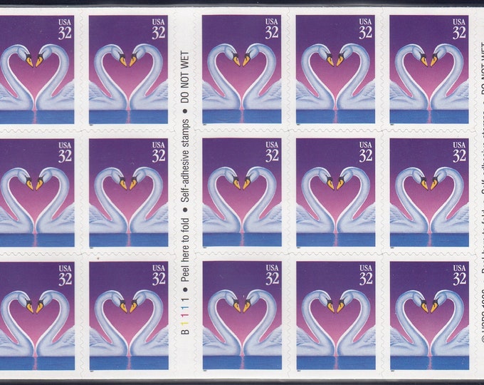 1997 Swans Booklet Pane of Twenty 32-Cent United States Love Stamps