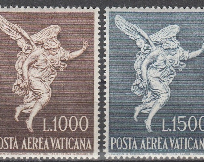 Archangel Gabriel Set of Two Vatican City Air Mail Postage Stamps Issued 1962