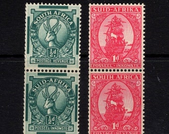 1943 South Africa Mint Pairs of Coil Postage Stamps